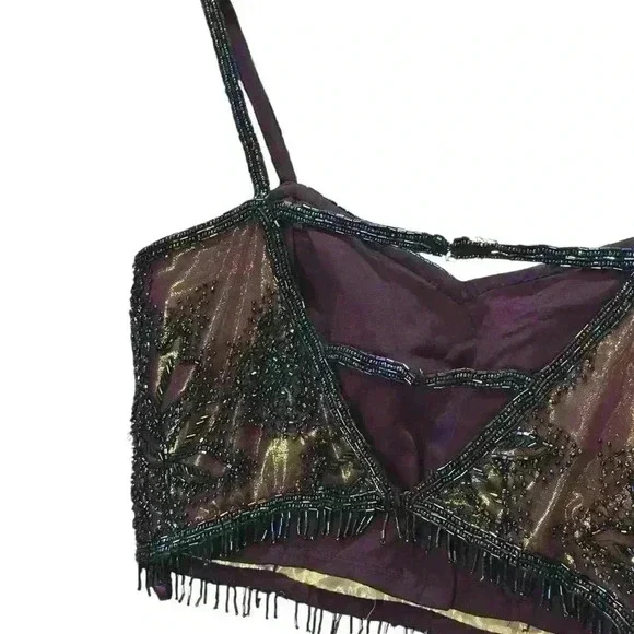 Y2K Je Matadi 100% Silk Beaded Ombré Mermaid Skirt And Halter Top Size Small - Picture 10 of 16